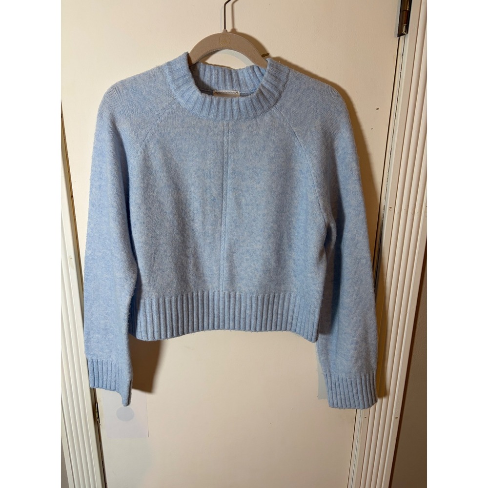 Soho & Stella New York Light Blue Cropped Mock Neck Raglan Knit Sweater Small